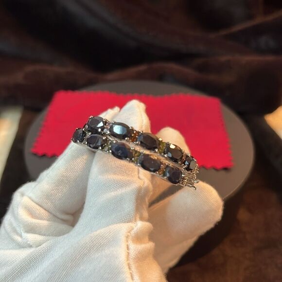 Midnight Sapphire and Multi-Tourmaline Hoop Earrings Stainless Steel 11.35 ctw - Picture 8 of 15